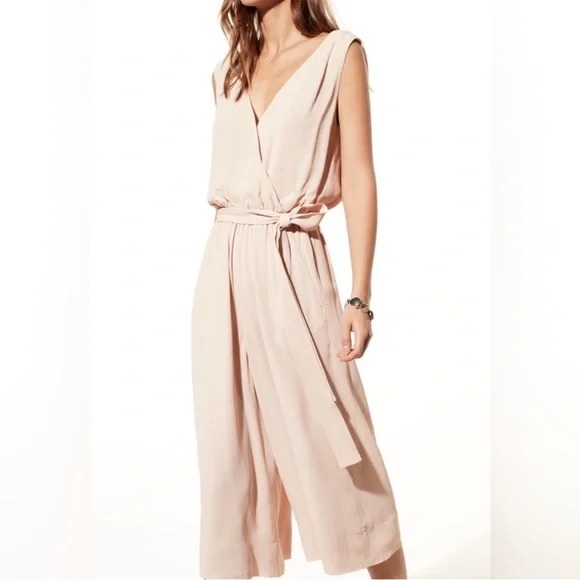 Babaton Pants - Babaton Soft Pink Sleeveless V-Neck Wide-Leg Jumpsuit